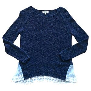 Monteau Blue Knit Ruffle Back Long Sleeve Top Sz. S